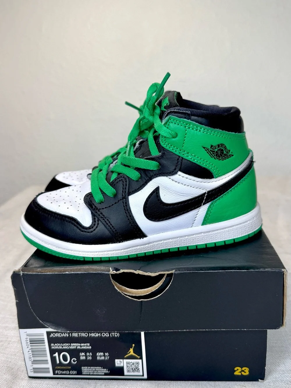 Nike Air Jordan 1 High Kids Shoes - Lucky Green/Black/White